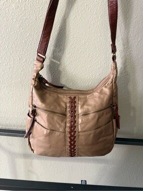 Bueno Tan Brown Braided Hobo Shoulder Bag Multi Zip Boho Purse